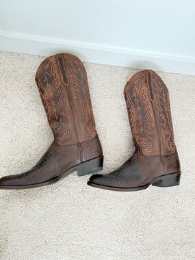 Men's Brown Embossed Western Cowboy Boots AUTHENTIC LIZARD LEATHER